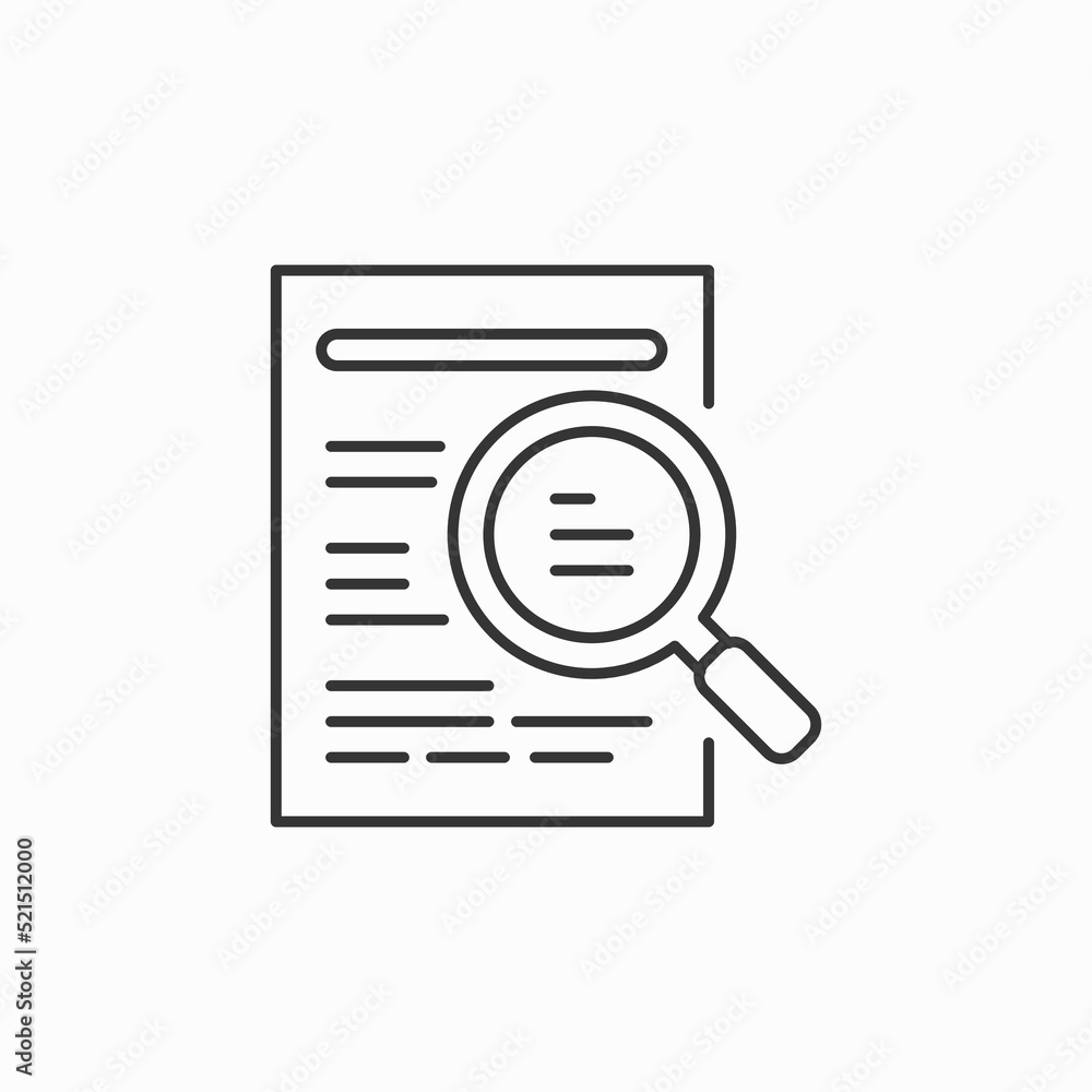 Poster vector icon case study on white background. magnifying glass over document vector icon. searching on