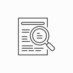 vector icon case study on white background. Magnifying glass over document vector icon. Searching on the list logo. vector illustration. File search icon, document search, vector isolated.