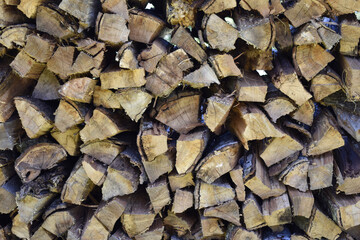 Stack of firewood end grain