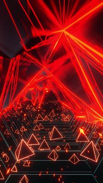 VJ loop of digital red glowing pyramids on a dark background.