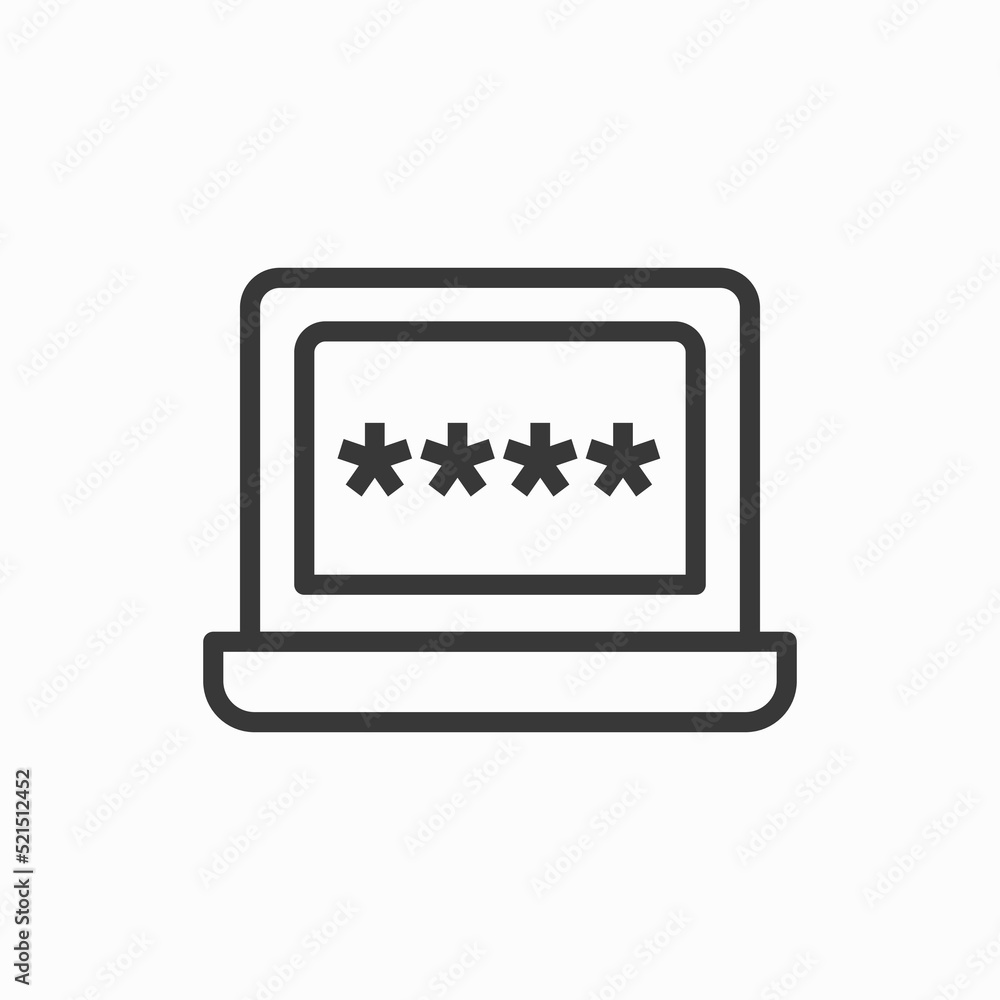 Poster password concept on laptop screen. laptop with password secure notification. icon vector illustratio