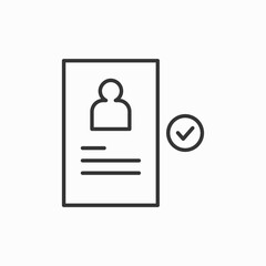 qualification icon, man and checklist. Approved resume outline icon. linear style sign for mobile concept and web design. Job application approved simple line vector icon. Symbol, logo illustration.