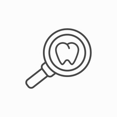 Teeth medical check linear icon. Thin line illustration. Tooth with magnifying glass.