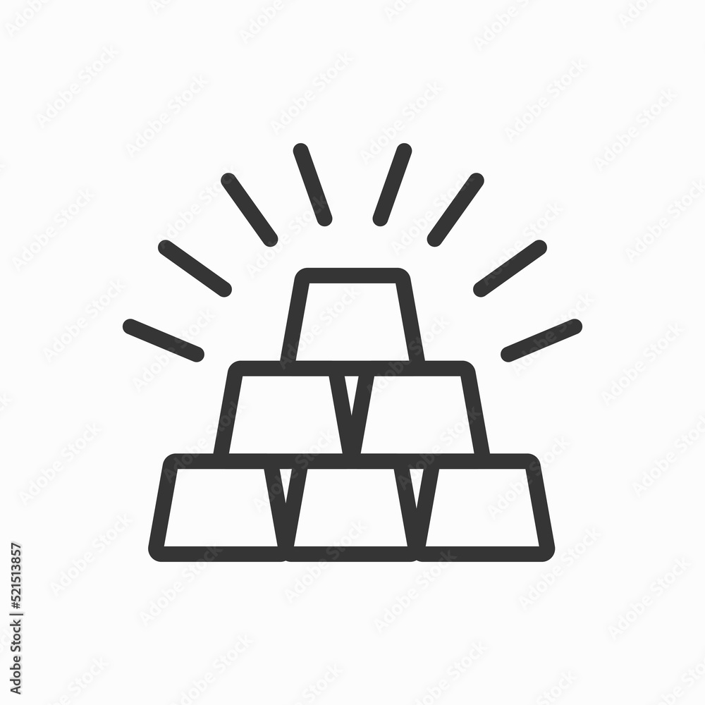 Poster gold bars pyramid line icon. linear style sign for mobile concept and web design. stack of shiny gol