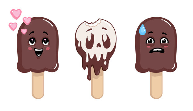 Ice cream Cartoon character. Vector illustration, Sticker set, kawaii image	