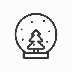 Snowball icon. Line icon globe with winter fir