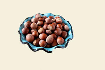 shelled hazelnuts in plate