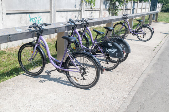 Timisoara, Romania - June 8, 2022: Velo TM bike sharing station.