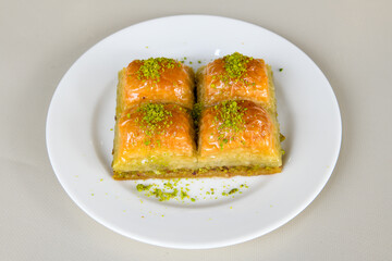 Pistachio baklava. Traditional Middle Eastern Flavors. Traditional Turkish baklava. Local name fistikli baklava