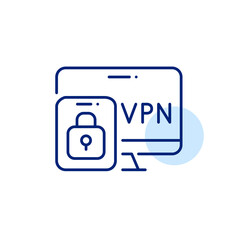 Obraz premium Secure VPN connection on tablet and computer. Pixel perfect, editable stroke line art icon