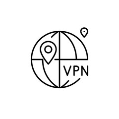 International VPN service. Global map location. Pixel perfect, editable stroke 