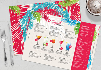 Vibrant Tropical Landscape Cocktail Bar Menu Layout - Powered by Adobe