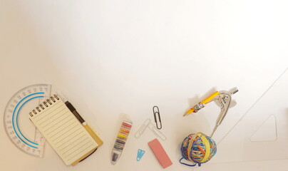 Protractor, Angle, Notebook, Paper Clips, Colors on Whtie