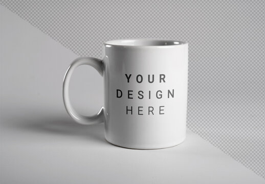 Editable Ceramic White Tea Mug for Hot Beverage with Handle on Customizable Background