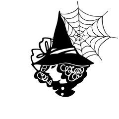 Halloween night witch as design element. Hand drawn sketch style. Vector illustration on white.