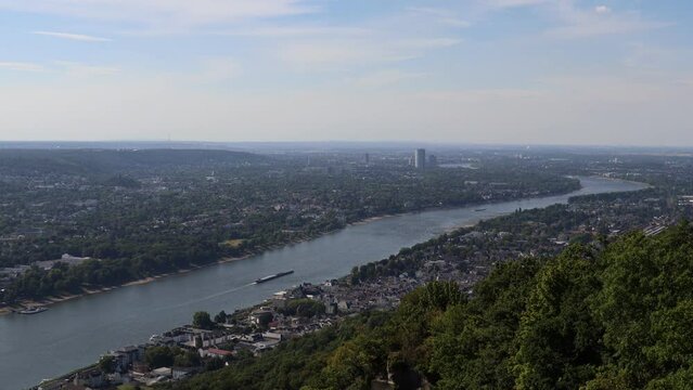 Rhein (River) Timelapse with the landscape of the city of K&ouml;nigswinter in the background