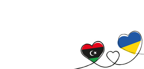 Drei Herzen mit der Fahne von der Ukraine und Libyen