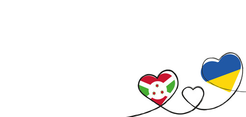 Obraz na płótnie Canvas Drei Herzen mit der Fahne von der Ukraine und Burundi