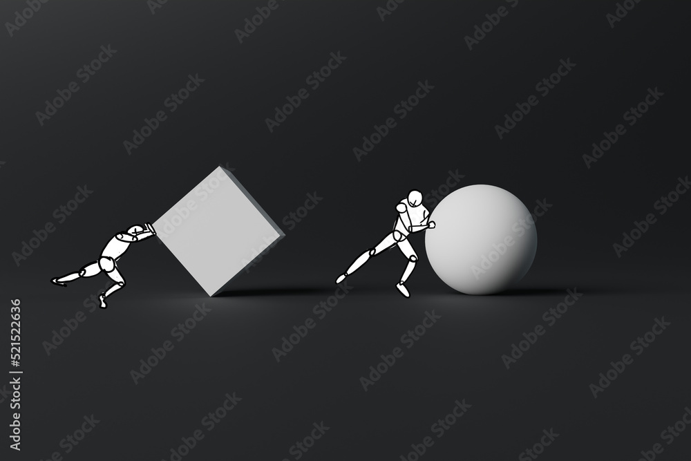 Aufkleber two people pushing the ball and the cuboid. the concept of making things easier, creating simpler so