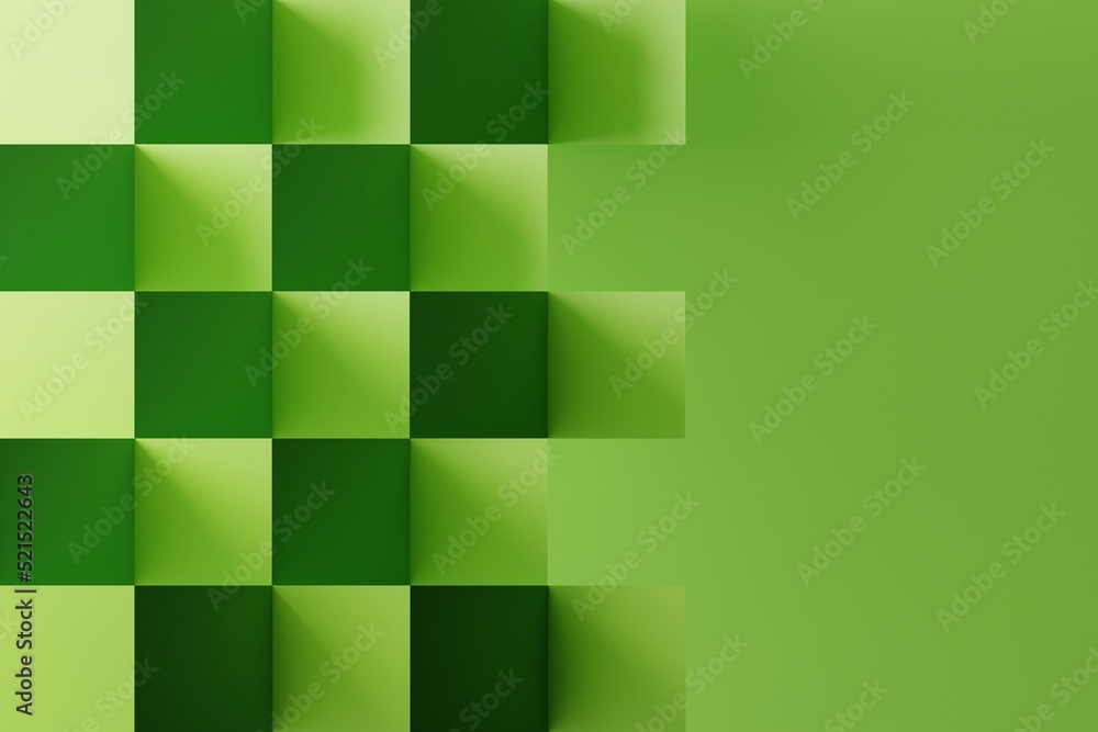 Poster abstract pattern from green squares on a green background. the concept of using textures, mockup. 3d