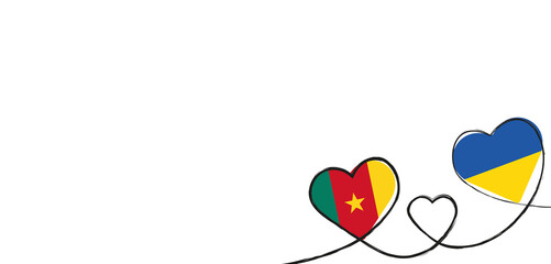 Drei Herzen mit der Fahne von der Ukraine und Kamerun