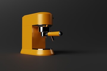 Espresso coffee maker on a dark background. Concept of making coffee, cafe. 3d rendering, 3d illustration.