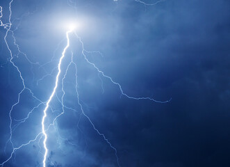 Fork lightning striking down during summer storm	