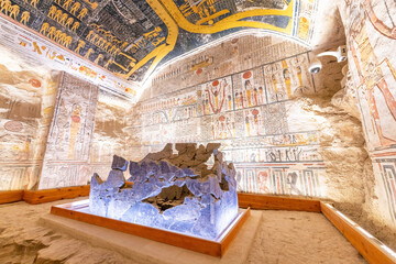 Luxor, Egypt; October 17, 2022 - The Tomb of Ramses VVI in the Valley of the Kings, Luxor, Egypt. - obrazy, fototapety, plakaty
