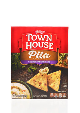 IRVINE, CALIFORNIA - 8 AUG 2022: A box of Kellogg's Town House Pita Crackers, Mediterranean Herb.