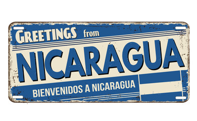 Greetings from Nicaragua vintage rusty metal plate