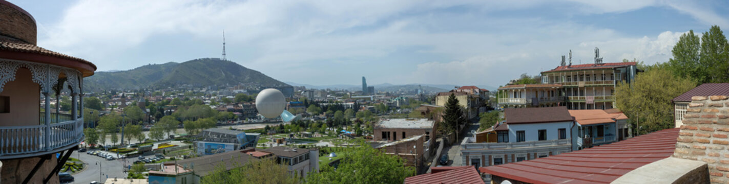 Tbilisi, Georgia - April 27, 2022: A panoramic view of the city from the Queen Darejan Palace