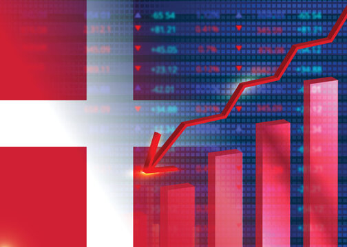 Economic crisis in Denmark.Financial crisis concept.Danish flag with stock chart