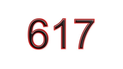 red 617 number 3d effect white background