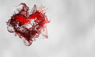 Illustration of a background with a red heart with splashes of red paint