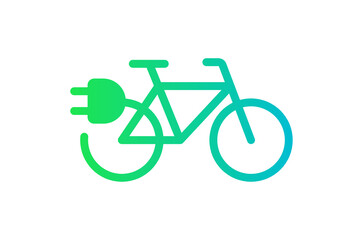 Fototapeta premium Electric bicycle icon. Green gradient cable electrical bike and plug charging symbol. Eco friendly electro cycle vehicle sign concept. Vector battery powered e-bike transportation eps illustration