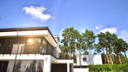 New single family house in a residential area in calm neighborhood.