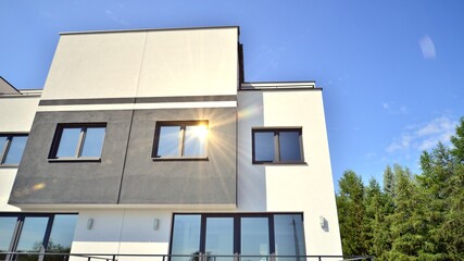 Terraced family home in newly developed housing estate. The real estate market in the suburbs.