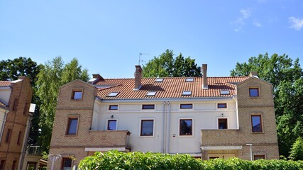 Terraced family home in newly developed housing estate. The real estate market in the suburbs.