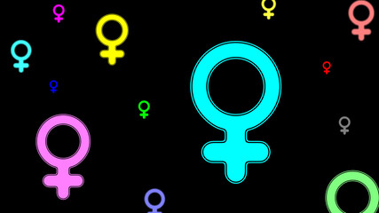 Colorful female icons on black background. Illustration.