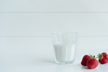 Healthy breakfast with milk and strawberries, healthy meal