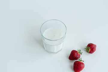 Healthy breakfast with milk and strawberries, healthy meal