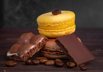 macaroon with chocolate pieces and coffee beans