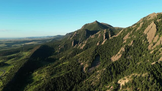 Aerial drone video of the Eldorado Canyon and the Flatirons to the west of Boulder, Colorado