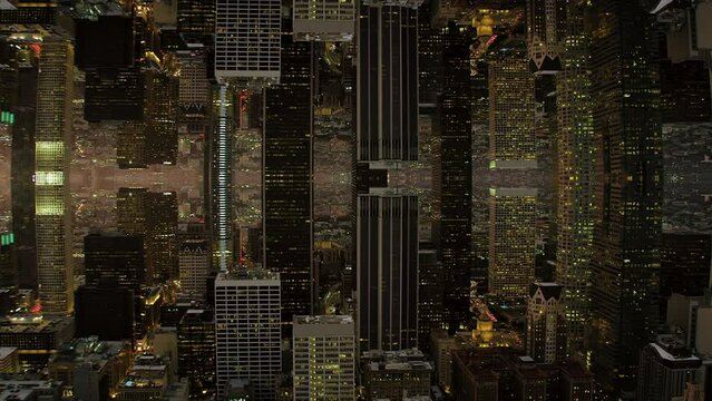 Futuristic Aerial View of Los Angeles Skyline. Modern City With Mirror Effect. Abstract Animation With Effect Of Parallel Reality, Reflected Metropolis,  Parallel World Surreal Vision.