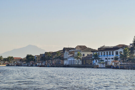 View from the bay of the historic city center of Paranagu&aacute;, Paran&aacute;, Brazil, showcasing its colonial architecture