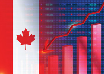 Economic crisis in Canada.Financial crisis concept.Canadian flag with stock chart