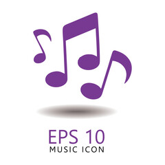Music icon in purple color. Flat vector symbol isolated on a white background. Music design graphic elements. Editable vector with eps10 format