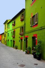 Fototapeta na wymiar the village with the colorful houses Ghizzano tuscany Italy