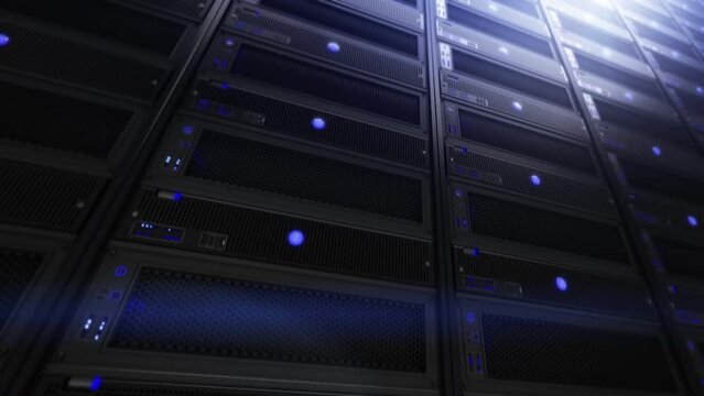 

Cloud Computing Data Storage 3d Rendering. Internet of Things, Telecommunication. Lateral Dolly of Powerful Servers in Data Center or ISP.  High Quality Animation. 
