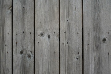 Fence of hardwood planks with knots and hammered nails

